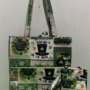 New St. Patrick's Day Green Patchwork Quilted Tote Bag & Crossbody Phone Pouch